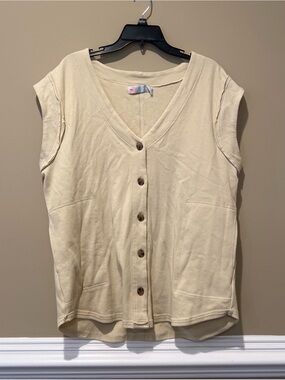 Free People Sleeveless V-Neck Button Front Top in Cream